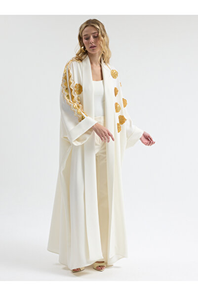 Store Wf White Gold Sequin Detailed Abaya