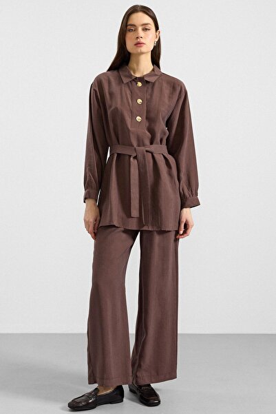 Olcay Pantaloni tunică din țesătură moale cu nasturi metalici Set dublu MARO ...