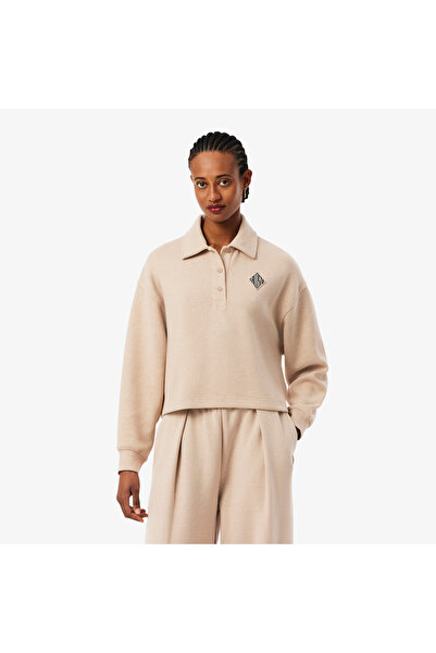 Lacoste Kadın Oversize Fit Polo Yaka Bej Sweatshirt