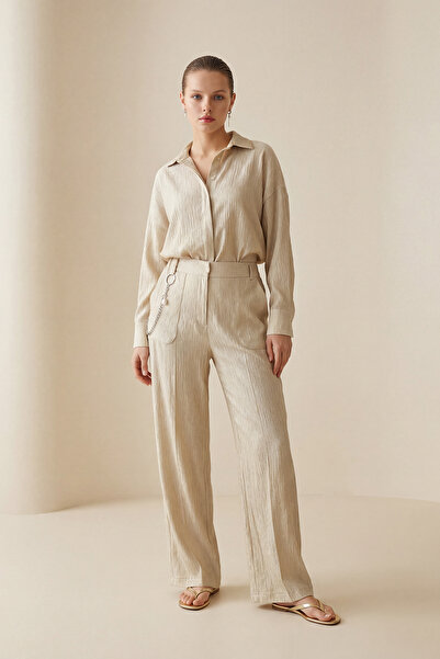 Setre Beige comfortable cut trousers with pocket and waist detail accessories