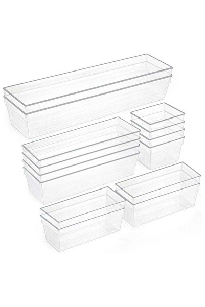 Arabest 14pcs Clear Plastic Drawer Organizers for Makeup Storage,4-Size,Makeu...