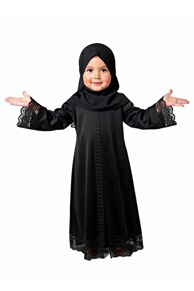 Generic عباية سوداء أنيقة للبنات (4 سنوات) مع حجاب وحزام - مناسبة لرمضان والعيد