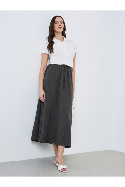 Styli Women Charcoal A-Line Midi Skirt