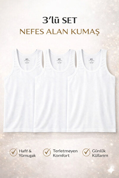 woan Set of 3 Natural Men's Ribbed Cotton Undershirts - Anti-Sweat Special Te...