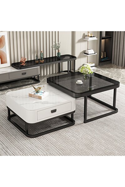 sharpdo Modern Coffee Table Set, Nestable Living Room Coffee Table, with Draw...