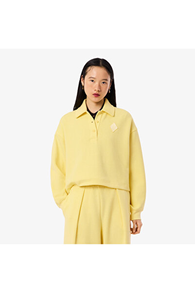 Lacoste Kadın Oversize Fit Polo Yaka Sarı Sweatshirt