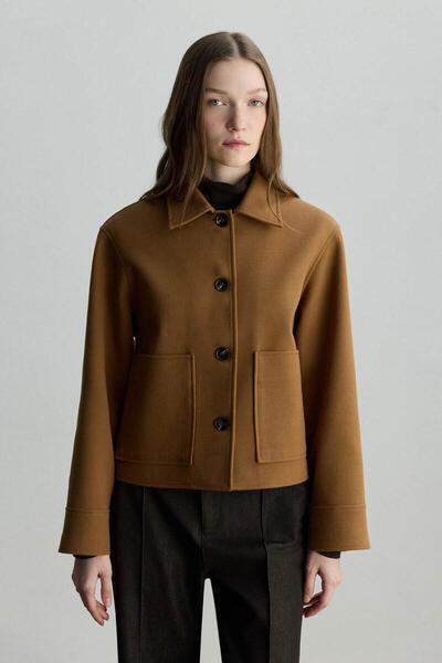 BE BLUE Camel Cep Detailled Short Coat