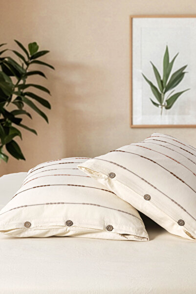 Macas Home Iris Mocca 100% Cotton Washed Yarn Dyed Vintage Pillowcase 2*50*70