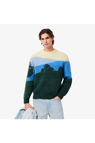 Lacoste Erkek Classic Fit Bisiklet Yaka Desenli Renkli Kazak