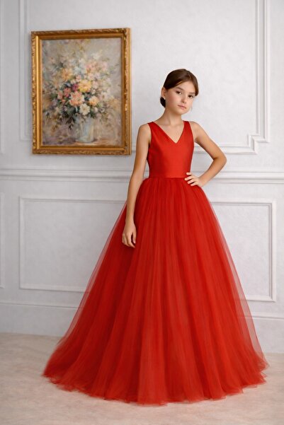 SUNEH Κοριτσίστικο φόρεμα αποφοίτησης με μοντέλο Ακακία, κόκκινο με λαιμόκοψη...