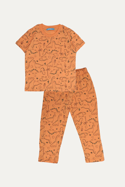 funfair Boy's Dinosaur Printed Short Sleeve Pajama Set 251Et03Pl