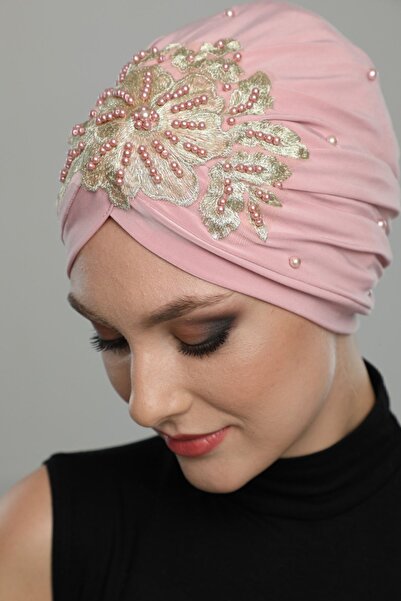 elysianfidan Ripped Lined Embroidered Powder Yellow Lace Motif Ready-made Hij...