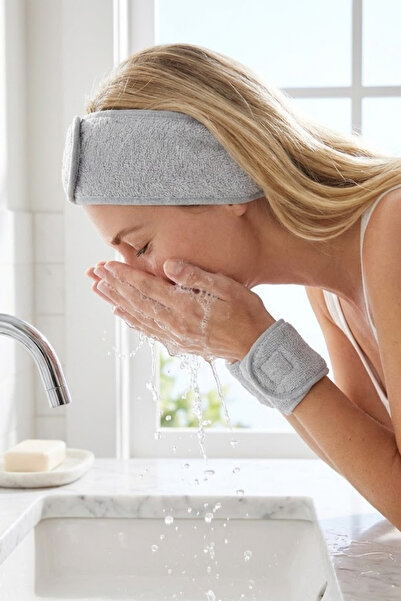 Valmia Home Set of 3 Soft Textured Face Washing Wristbands and Hair Bands - S...