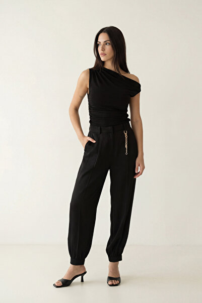 Setre Black Trousers with Detailed Cuffs, Accessories, Comfortable Cut, and P...