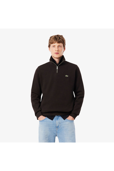 Lacoste Erkek Classic Fit Yarım Fermuarlı Kahverengi Sweatshirt