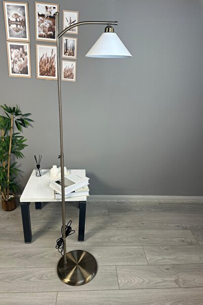 Bamyum Orin Beyaz Metal Eskitme Askı Gövde Tek Ayaklı Lambader E27