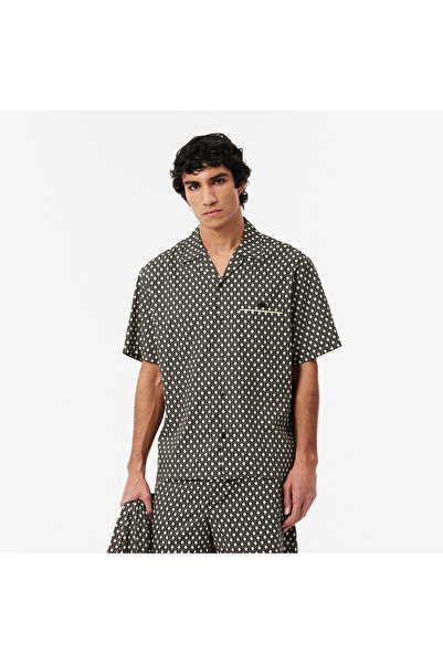 Lacoste Erkek Relaxed Fit Kısa Kollu Desenli Kahverengi Gömlek