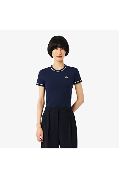 Lacoste Kadın Slim Fit Bisiklet Yaka Lacivert T-Shirt