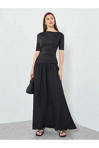 Styli Women Black A-Line Maxi Skirt