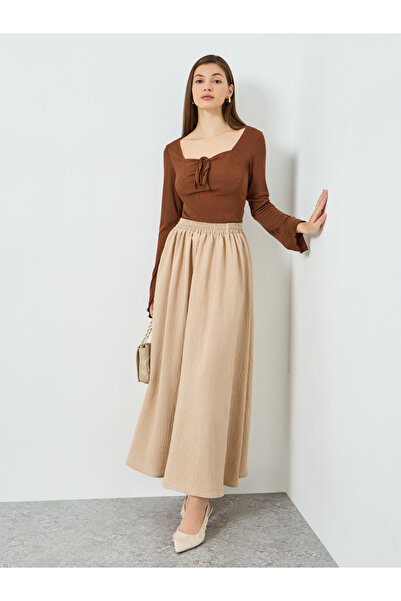 Styli Women Beige A-Line Maxi Skirt