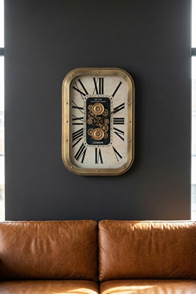 ACAR Dekoratif Çarklı Duvar Saati Krem - 63 cm