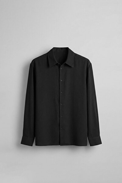 ablukaonline Men's Relaxed Fit Long Sleeve Basic Shirt Black