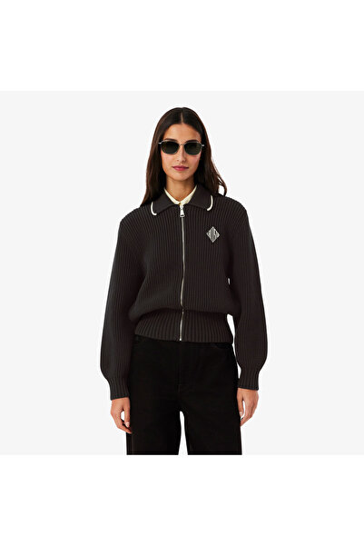 Lacoste Kadın Loose Fit Fermuarlı Kahverengi Hırka