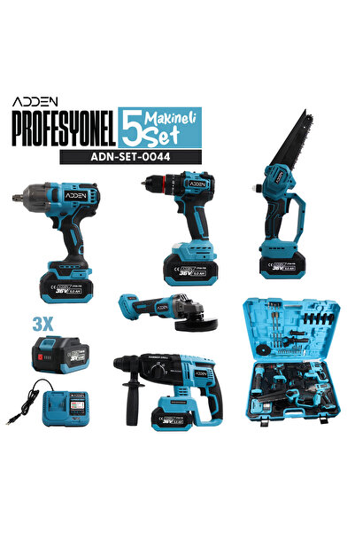 ADDEN Şarjlı Hilti Seti 7’li Akülü Somun Sökme Zincir Testere Vidalama Taşlama