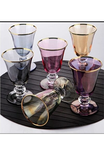 P H Panayır Home Sofia Series Glass Gold Detailed Glass, Magnolia Cup, Custar...