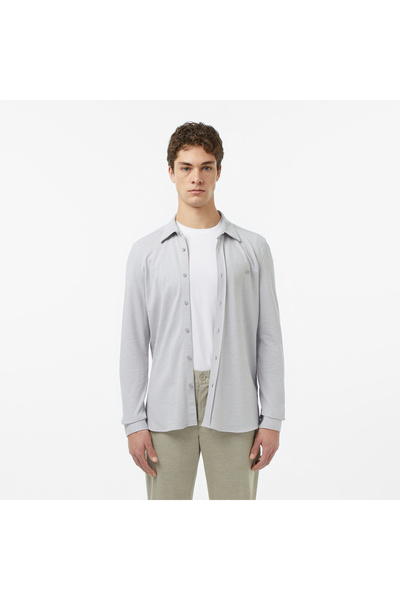 Lacoste Erkek Slim Fit Düğmeli Yaka Gri Gömlek