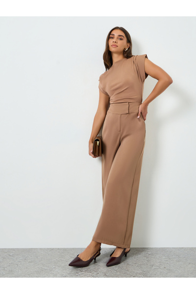 Styli Women Beige Wide Leg Trousers