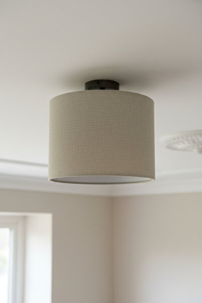 Bamyum Novella Bej Kumaş Dokulu Tekli Plafonyer Eskitme Lale Başlık Retro Sal...