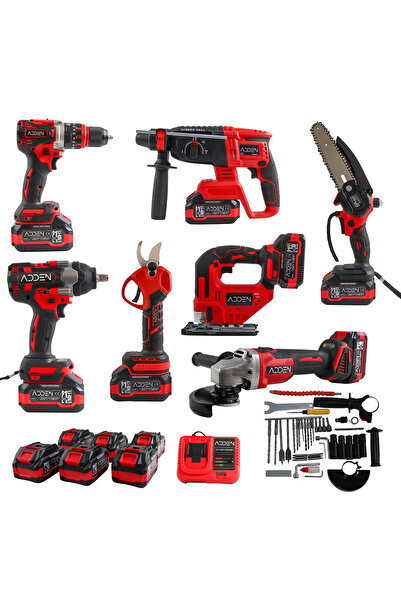 ADDEN Şarjlı Hilti 7’li Set Akülü Kırıcı Delici Vidalama Seti Kırmızı