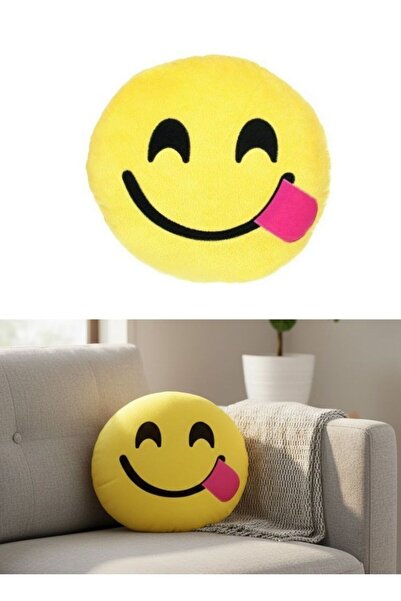 Premium وسادة إيموجي صفراء مخملية على شكل وجه مبتسم بلسان بارز