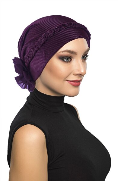 elysianfidan Plise Twisted Purple Ready-To-Wear Turban Hijab Bonnet Suitable ...