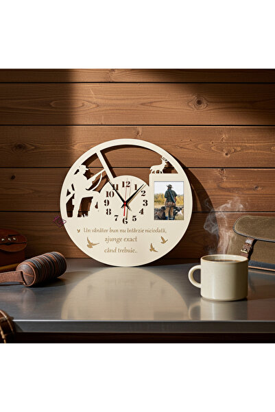 damoro Ceas de perete, 1 spatiu poza,Cadou Vanator,Lemn Natur