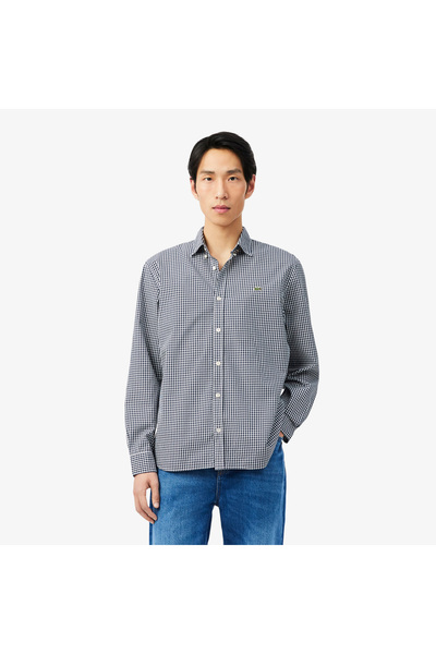 Lacoste Erkek Regular Fit Düğmeli Yaka Ekose Lacivert Gömlek