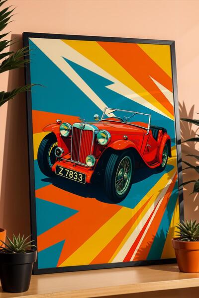 Saturn MG TD Classic Car Tablou înrămat cu tematică de mașină nostalgică Deco...