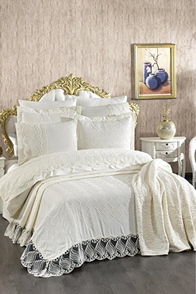 Çeyiz Diyarı Anka 10 Piece Dowry Set with Blanket Cream
