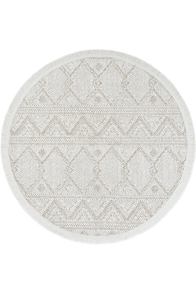 Cool Halı Mikasa Yuvarlak Bej Krem Rengi Desenli Modern Yumuşak Makine Dokuma...