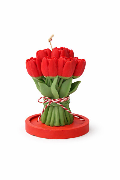 OEM Scented candle Bouquet of red tulips with cement holder