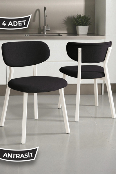 Canisa Toldy Serisi Bukle Kumaş 4 Adet Antrasit Mutfak Sandalyesi Beyaz Metal...