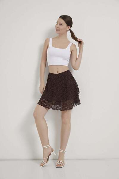 Arma Life ARMALIFE 1643 تنورة قصيرة مفصلة من الدانتيل للنساء