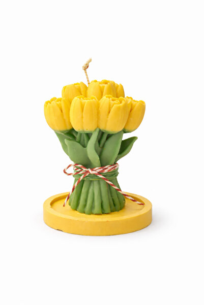 OEM Scented candle Bouquet of yellow tulips with cement holder