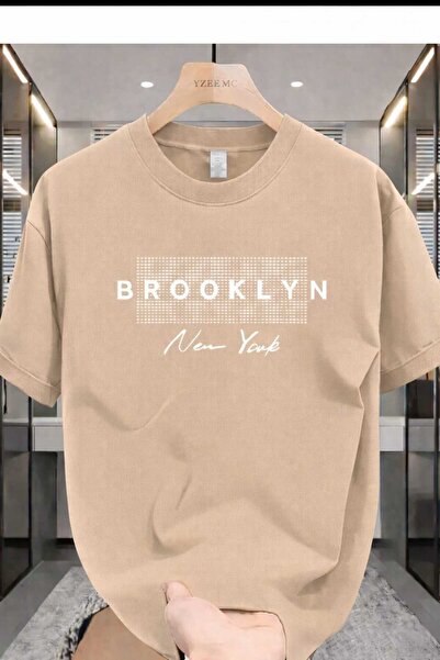 New Shine Brooklyn New York Printed Beige T-Shirt