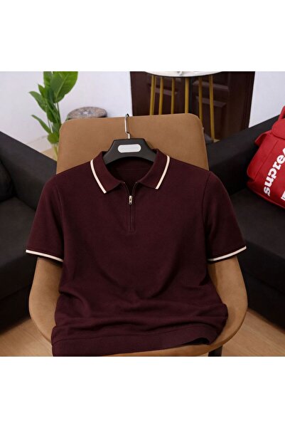 zs zaos fashion Ανδρικό πλεκτό μπλουζάκι με φερμουάρ, πολυτελές, ελαστικό, άν...