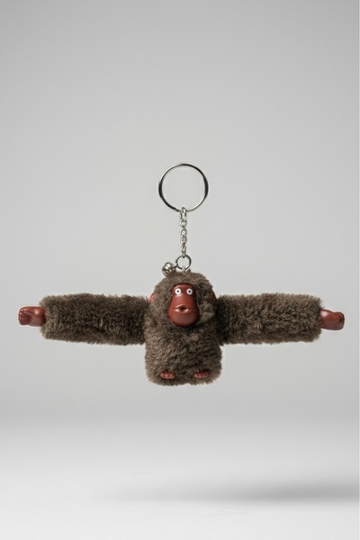 Catwins إكسسوار حقيبة على شكل سلسلة مفاتيح من القطيفة على شكل غوريلا بنية اللون