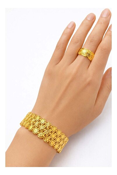 ALZAHR طقم سوار وخاتم قابل للتعديل بنقوش عربية - هدية مثالية لرمضان/عيد ميلاد...