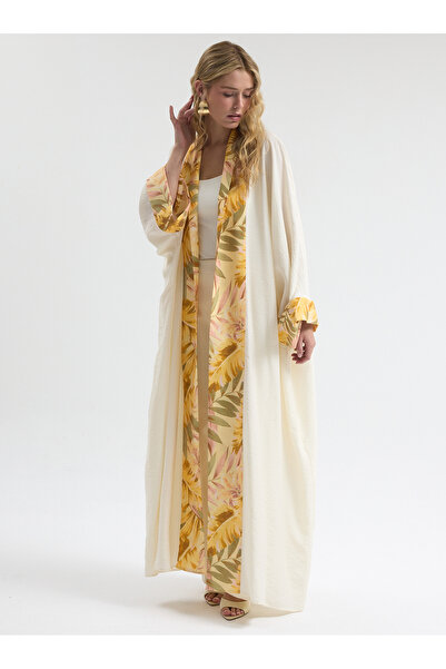Store Wf Plain White and Yellow Patterned Abaya