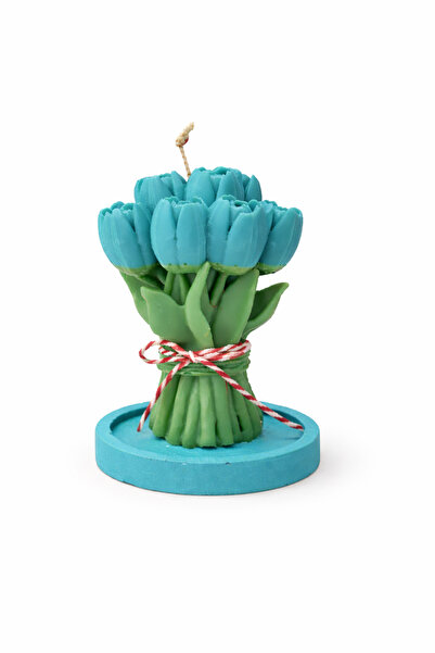 OEM Scented candle Bouquet of turquoise tulips with cement holder